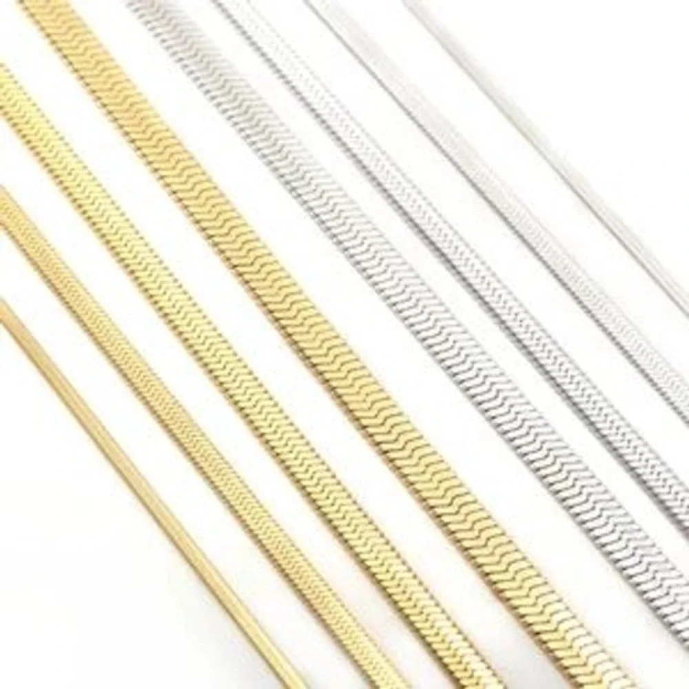 Stainless Steel Herringbone Snake Chain Necklace 3mm 40cm‎ Flat Liquid Link